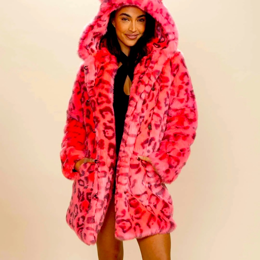 SPIRITHOODS FAUX FUR COAT | HOT PINK LEOPARD WOMEN’S MEDIUM